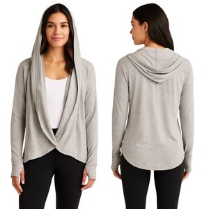 ZYIA ACTIVE Yoga Shawl Wrap Women Large Gray Pullover Thumbholes Athleisure Gym